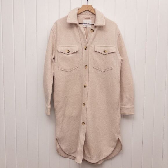 Aritzia Wilfred Free The Ganna Long Shirt Jacket Heather Bone Size Medium - Picture 2 of 8